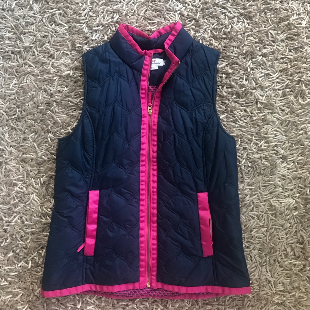 Navy blue and pink Vineyard Vines down vest